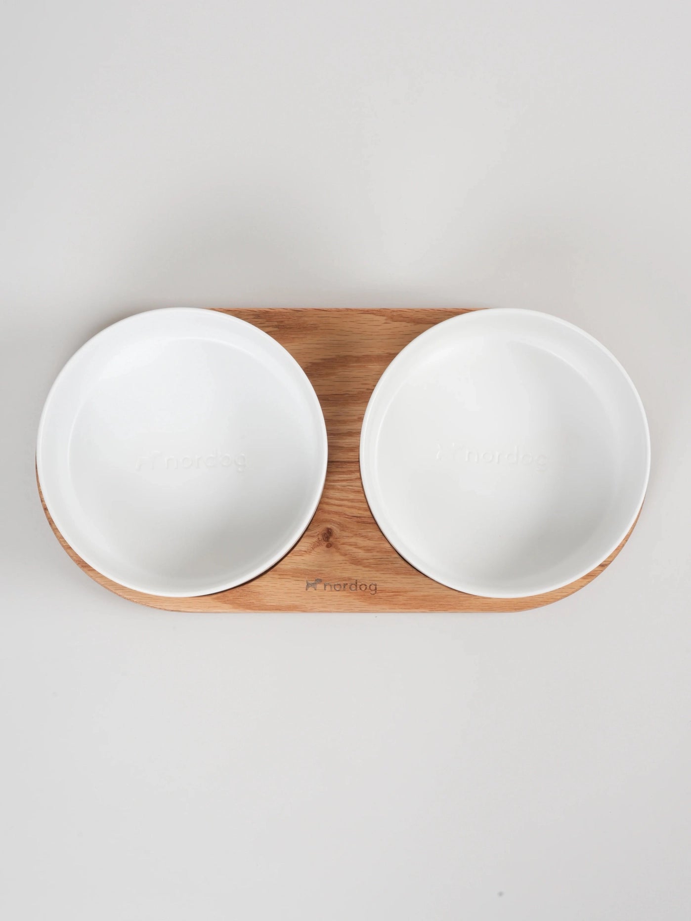 Barcelona Double Dog Bowl (Oiled Oak, White)