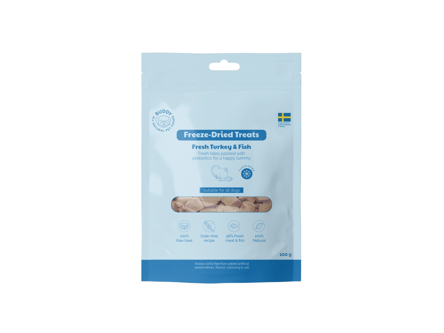 Package of freeze-dried treats for pets on a white background