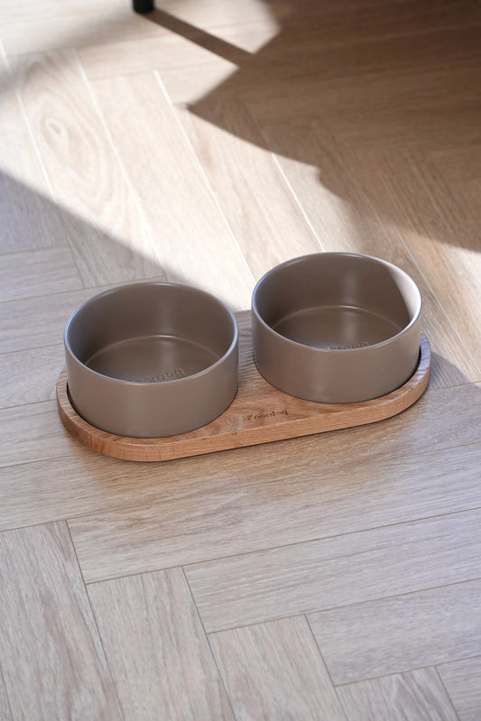 Barcelona Double Dog Bowl (Oiled Oak, Mocca)