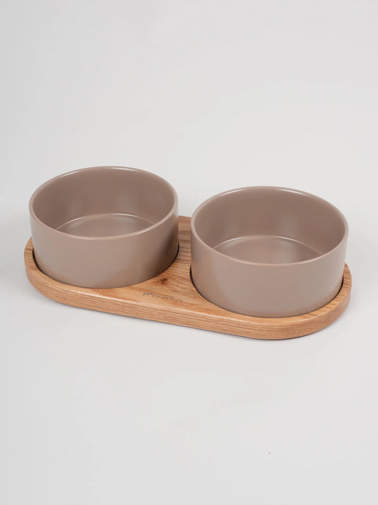 Barcelona Double Dog Bowl (Oiled Oak, Mocca)