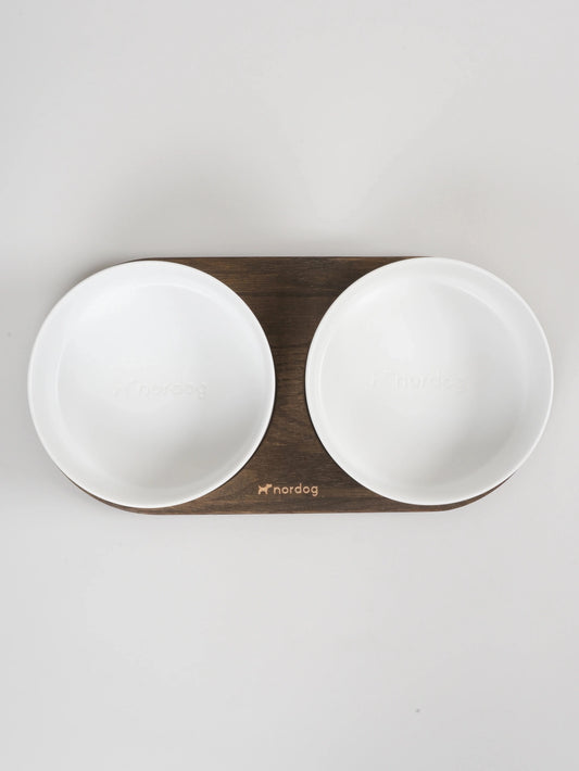 Barcelona Double Dog Bowl (Smoked Oak, White)