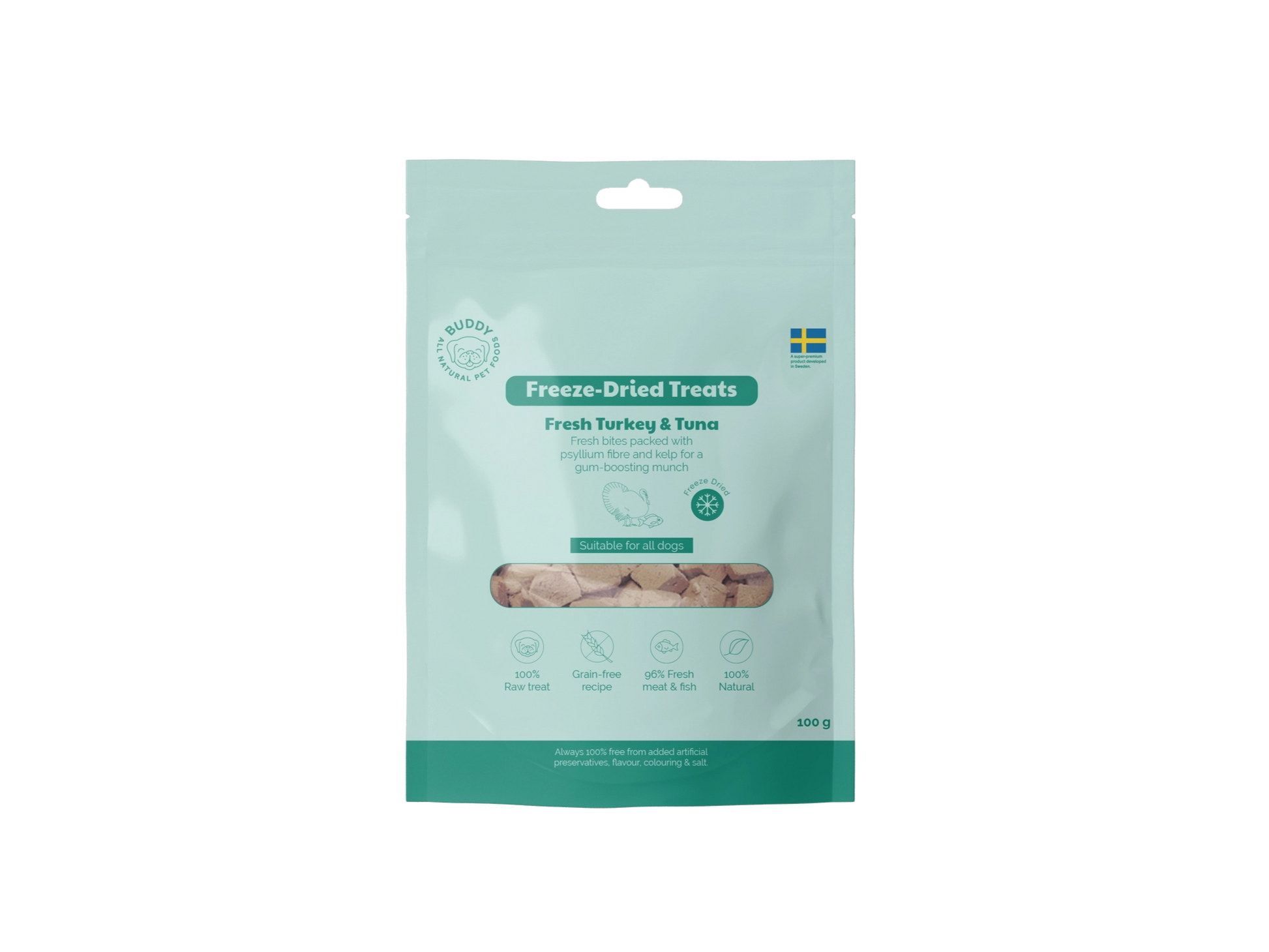 Package of freeze-dried treats for pets on a white background