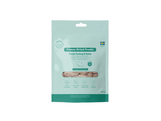 Package of freeze-dried treats for pets on a white background