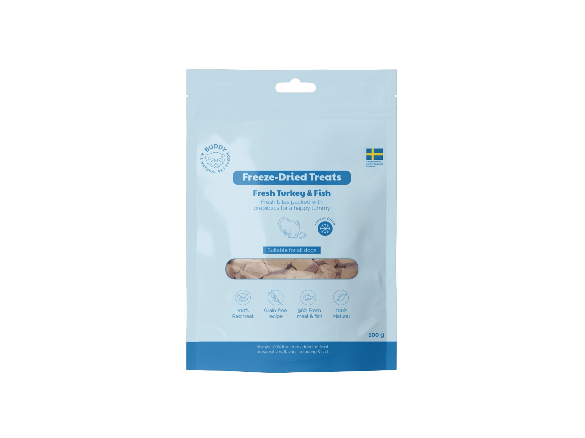 Package of freeze-dried treats for pets on a white background