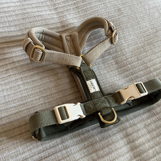Olive Pro / Adjustable Dog Harness (Green/Beige)